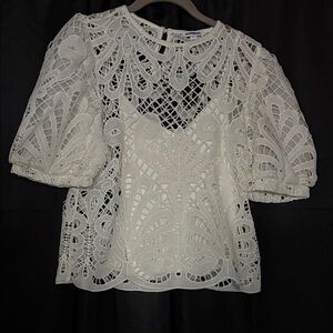 Express White Lace Puff Sleeve Blouse